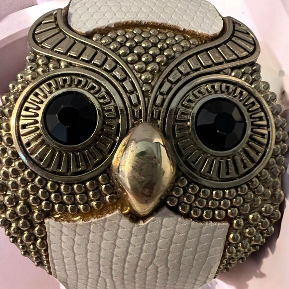 OWL Statement Cuff/Bracelet W/ White Faux Leather Band. - Picture 2 of 9
